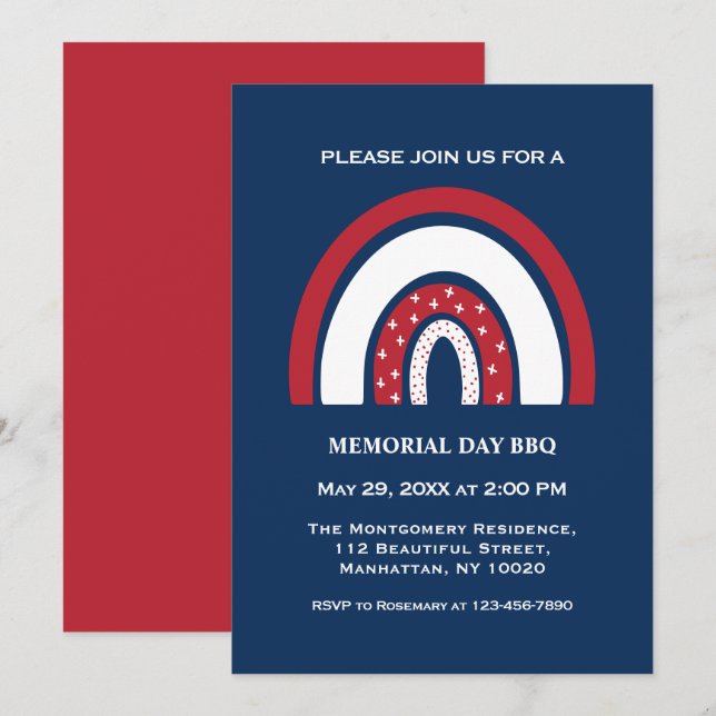 Invitation Red White Blue Rainbow Cool Memorial Day BBBQ Part (Devant / Derrière)