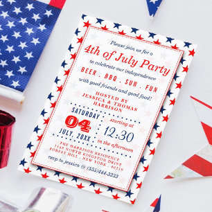 Invitation Red, White & Blue Stars 4 juillet