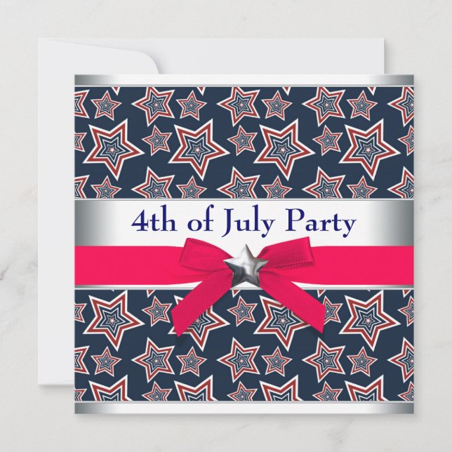 Invitation Red White Blue Stars 4 juillet BBQ Party (Devant)