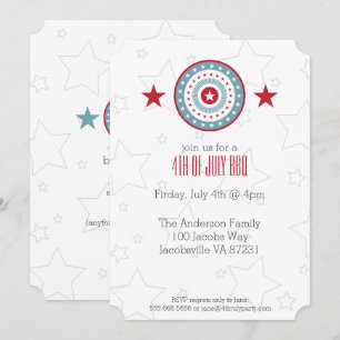 Invitation Red White & Blue Stars 4 juillet patriotique