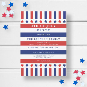 Invitation Red White Blue Stars & Stripes 4 juillet