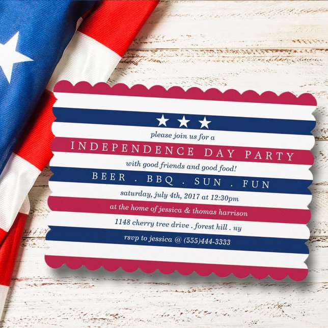Invitation Red, White & Blue Stripes 4 juillet (Créateur téléchargé)