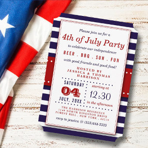Invitation Red, White & Blue Stripes 4 juillet