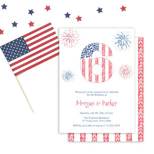 Invitation Red White Blue Twins 6e fête d'anniversaire