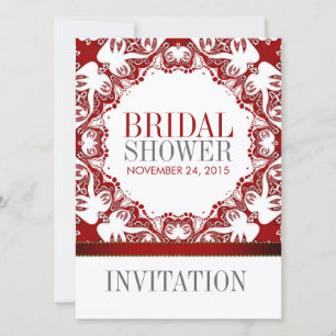 Invitation Red White Doves Batik Fête des mariées Party Invit