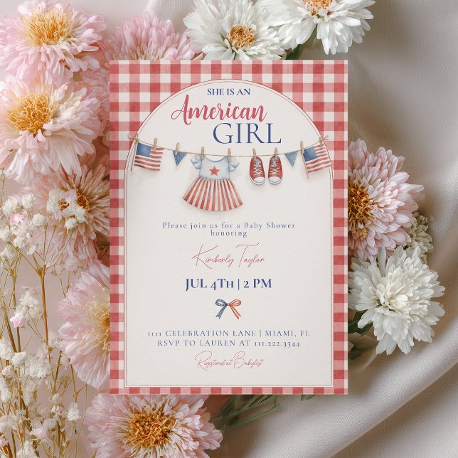 Invitation Red White & Due Bow American Girl Baby Shower (Créateur téléchargé)