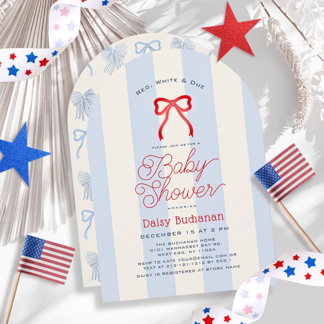 Invitation Red White & Due Bow Stripes Boy Baby Shower (Créateur téléchargé)