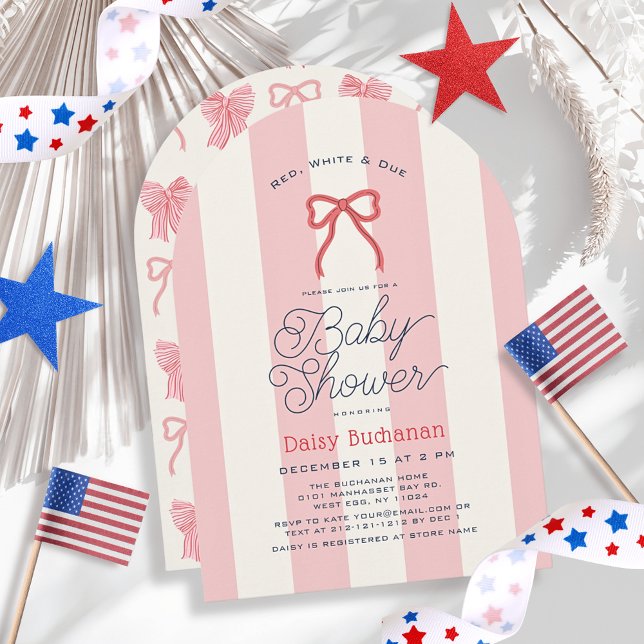 Invitation Red White & Due Bow Stripes Girl Baby Shower (Créateur téléchargé)