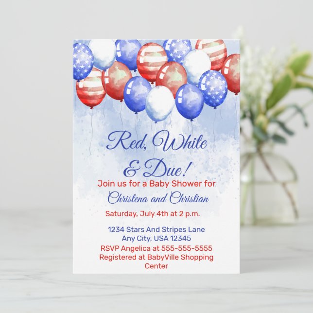 Invitation Red White & Due Independence Day Baby Shower (Debout devant)