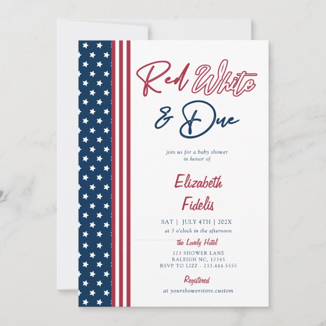 Invitation Red White & Due Stars 4 juillet Baby shower (Devant)