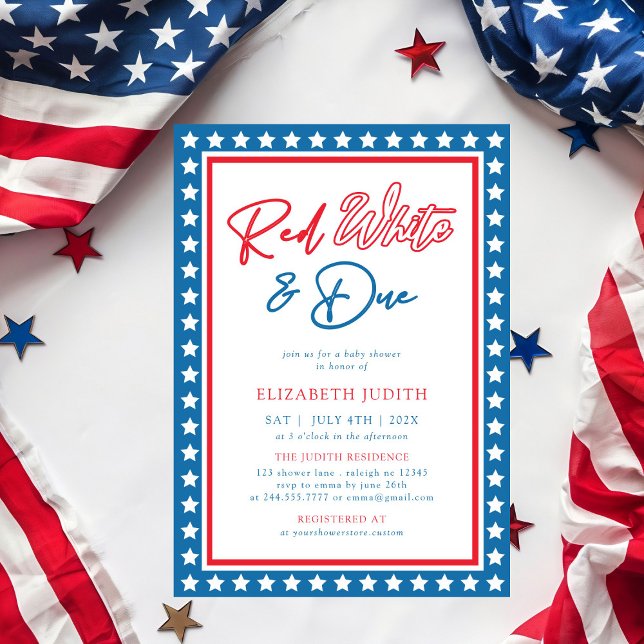 Invitation Red White & Due Stars 4 juillet Baby shower (Créateur téléchargé)