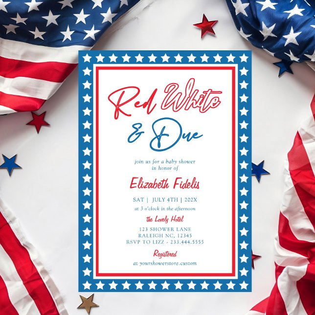 Invitation Red White & Due Stars 4 juillet Baby shower (Créateur téléchargé)