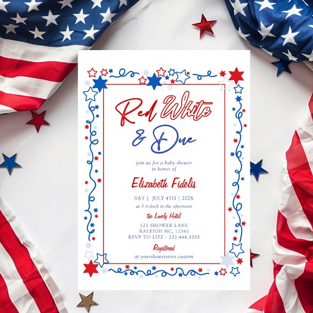 Invitation Red White & Due Stars 4 juillet Baby shower (Créateur téléchargé)