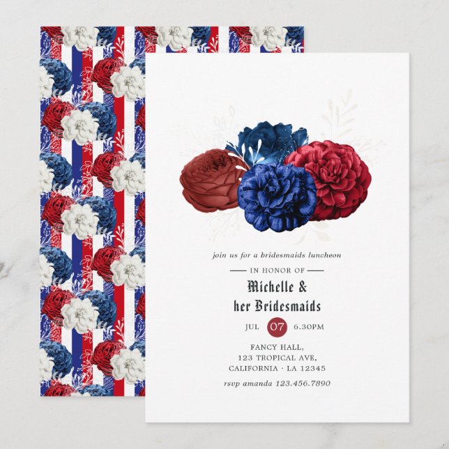 Invitation Red White et Blue 4 juillet Bridesmaiers déjeuner (Devant / Derrière)