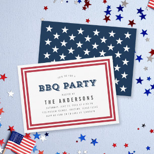Invitation Red White et Blue Stars BBQ Party