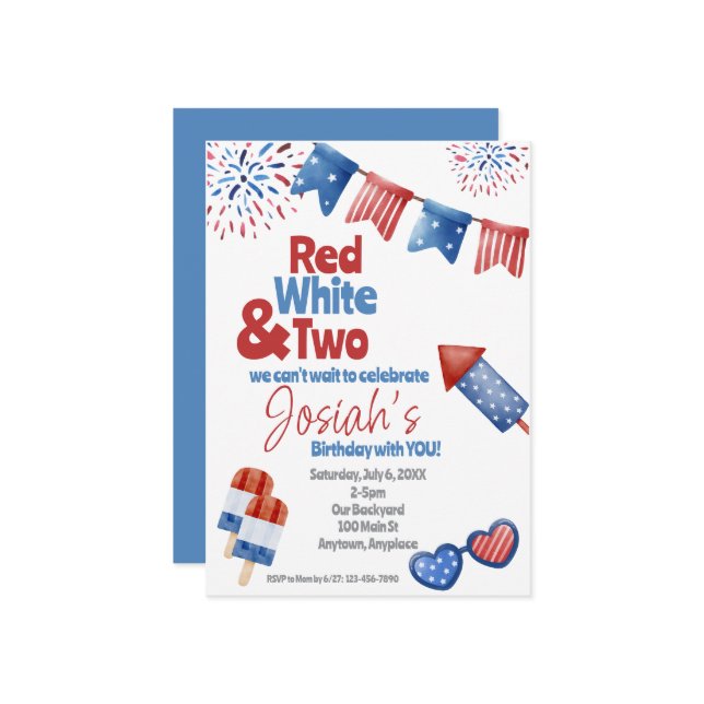 Invitation Red White et deux Anniversaire (Devant/Arrière en situation)