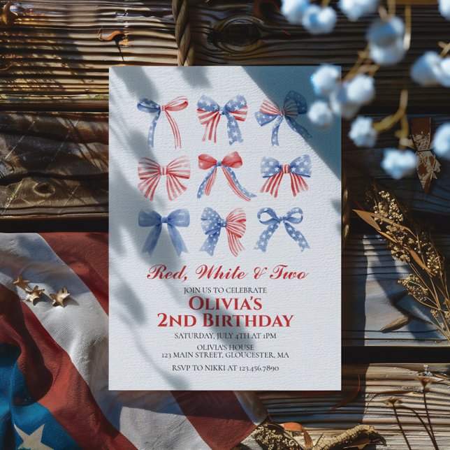 Invitation Red, White et Two Bows 4 juillet 2ème anniversaire (Créateur téléchargé)