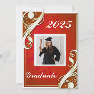 Invitation Red White Graduation 2025