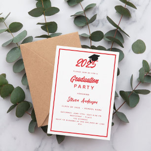 Invitation Red white Graduation Party 2025