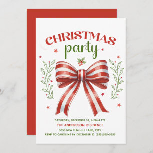 Invitation Red White Green Coquette Bow Christmas Party