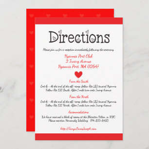 Invitation Red & White Hearts Directions / Détails Mariage