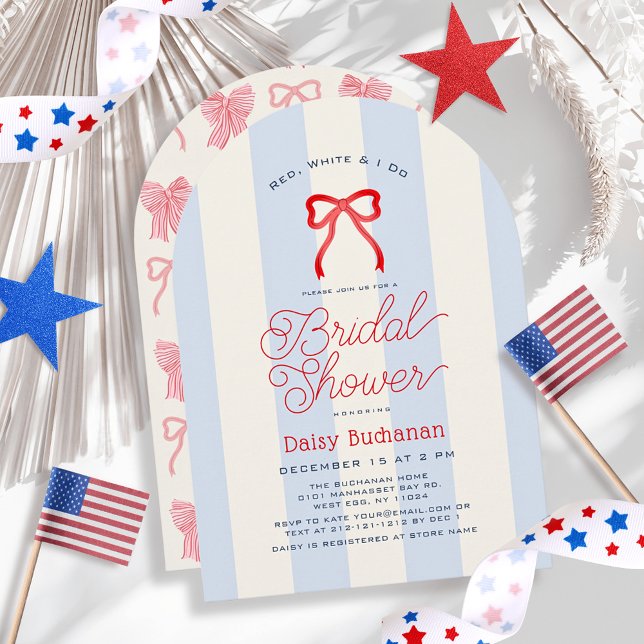 Invitation Red White & I Do Bow Blue Stripes Bridal Shower (Créateur téléchargé)