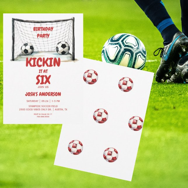 Invitation Red & White Kickin Soccer fête d'anniversaire (Créateur téléchargé)