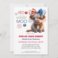 Red White Moo Patriotic Highland cow 4 juillet