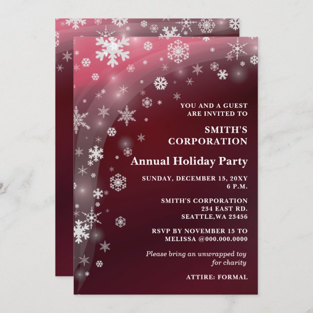 Invitation Red White Snowflakes Corporate Holiday Party (Devant / Derrière)