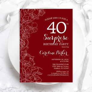 Invitation Red White Surprise 40e fête d'anniversaire