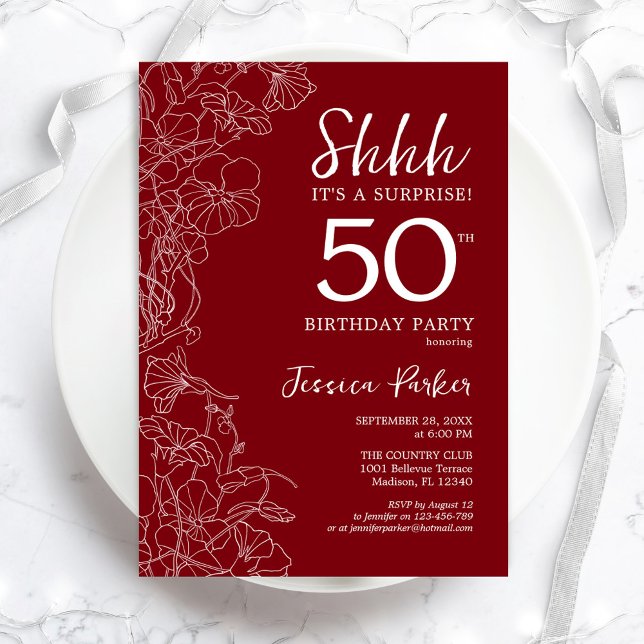 Invitation Red White Surprise 50e anniversaire (Créateur téléchargé)