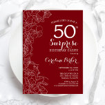 Invitation Red White Surprise 50e fête d'anniversaire<br><div class="desc">Red White Floral Surprise 50e Anniversaire Fête Invitation. Design moderne minimaliste avec accents botaniques et police de script de typographie. Carte invitation florale simple parfaite pour une célébration anniversaire surprise femme élégante. Peut être customisé à n'importe quel âge. Invitations Zazzle imprimées ou téléchargement instantané modèle imprimable numérique.</div>