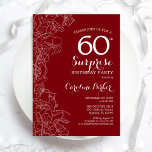 Invitation Red White Surprise 60e fête d'anniversaire<br><div class="desc">Red White Floral Surprise 60e Anniversaire Fête Invitation. Design moderne minimaliste avec accents botaniques et police de script de typographie. Carte invitation florale simple parfaite pour une célébration anniversaire surprise femme élégante. Peut être customisé à n'importe quel âge. Invitations Zazzle imprimées ou téléchargement instantané modèle imprimable numérique.</div>