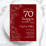 Invitation Red White Surprise 70e fête d'anniversaire<br><div class="desc">Red White Floral Surprise 70e Anniversaire de fête Invitation. Design moderne minimaliste avec accents botaniques et police de script de typographie. Carte invitation florale simple parfaite pour une célébration anniversaire surprise femme élégante. Peut être customisé à n'importe quel âge. Invitations Zazzle imprimées ou téléchargement instantané modèle imprimable numérique.</div>