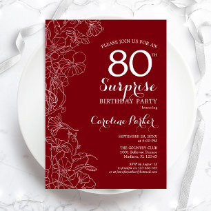 Invitation Red White Surprise 80e fête d'anniversaire