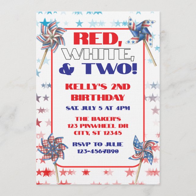 Invitation Red, White, & Two, 2nd Birthday (Devant)
