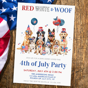 Invitation Red White & Woof Funny Chiens patriotiques 4 juill