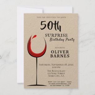 Invitation Red Wine Kraft Surprise 50e anniversaire fête