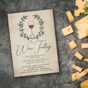 Invitation Red Wine Laurel Wreath Vintage dégustation de vin