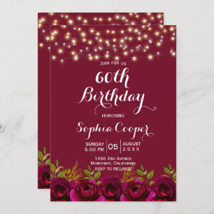 Invitation Red Wine String Lights 60e fête d'anniversaire
