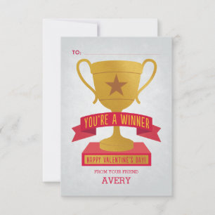 Invitation Red Winner's Trophy Classroom Valentine Card