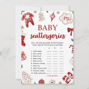 Invitation Red Winter Baby shower de Noël Scattegories Jeu