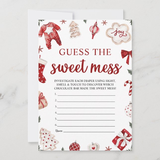 Invitation Red Winter Christmas Guess the Sweet Mess Game (Devant)