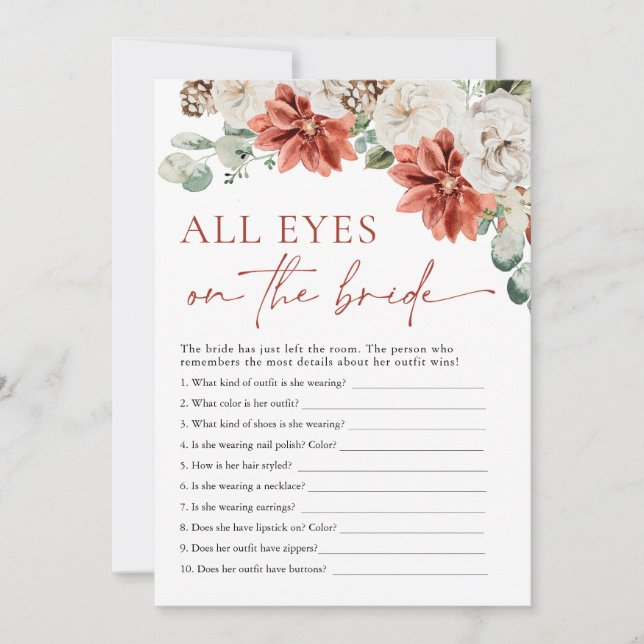 Invitation Red Winter Tous les yeux sur la mariée jeu de nupt (Devant)