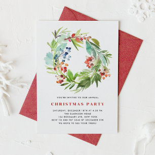 Invitation Red Winterberry et Juniper Wreath Christmas Party