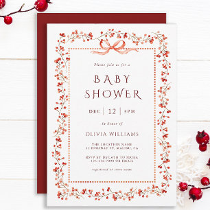 Invitation Red Winterberry Frame Girl Baby shower