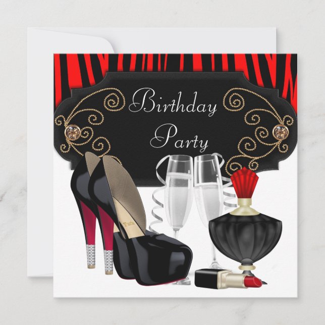Invitation Red Zebra High Heel Chaussures Anniversaire (Devant)