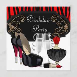 Invitation Red Zebra High Heel Chaussures Anniversaire