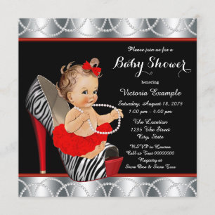 Invitation Red Zebra Pearl Tutu High Heel Shoe Baby shower