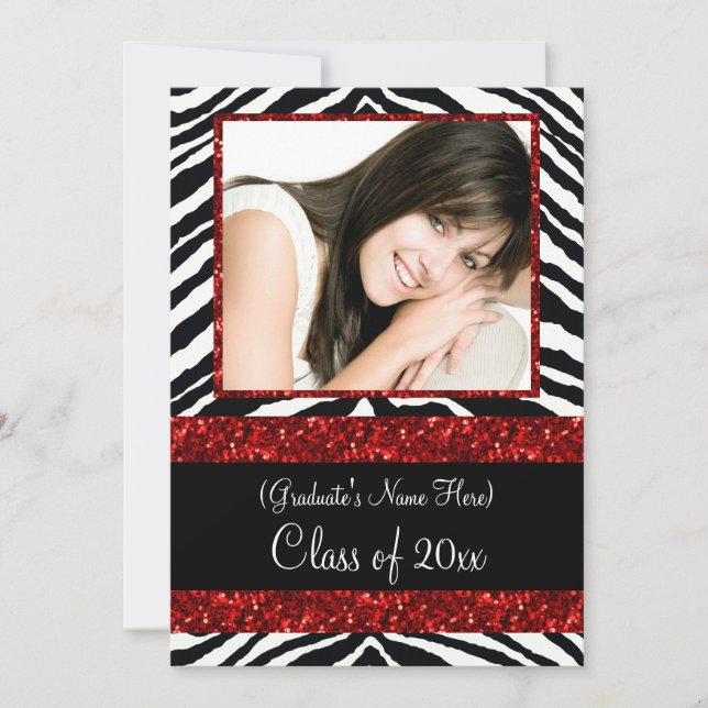Invitation Red Zebra Sparkle Girls Graduation Party (Devant)